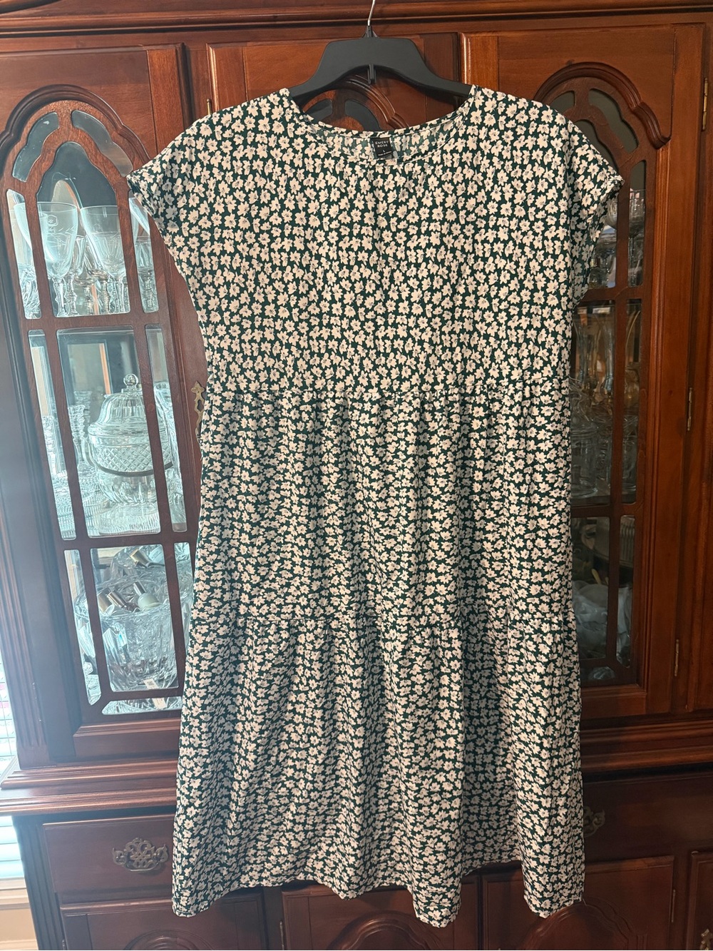 SHEIN Black Midi Dress with White Floral Print